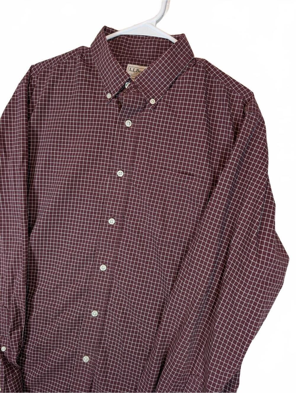 L.L.Bean Slightly Fitted Plaid Check Button Down Shirt Pocket Mens Large Regular